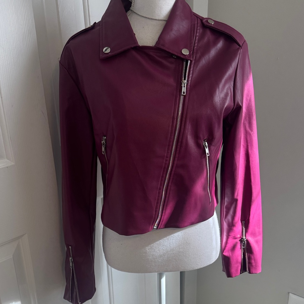Elegant Maroon Leather Jacket for Women